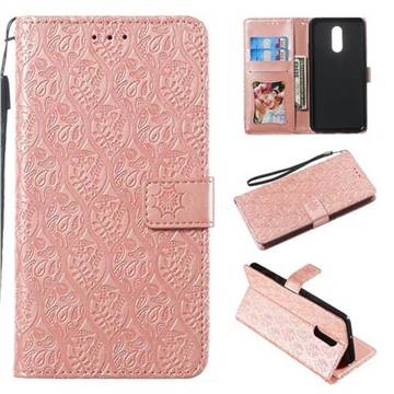 Intricate Embossing Rattan Flower Leather Wallet Case for LG Stylo 5 - Pink