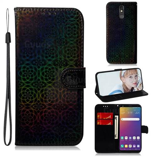 Laser Circle Shining Leather Wallet Phone Case for LG Stylo 5 - Black