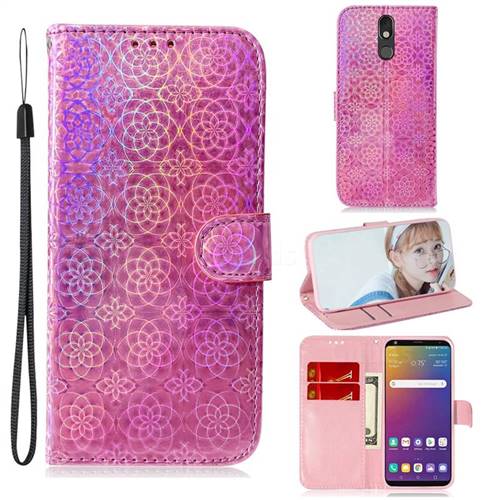 Laser Circle Shining Leather Wallet Phone Case for LG Stylo 5 - Pink