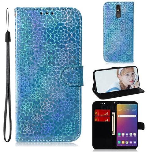 Laser Circle Shining Leather Wallet Phone Case for LG Stylo 5 - Blue