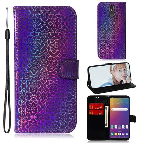 Laser Circle Shining Leather Wallet Phone Case for LG Stylo 5 - Purple