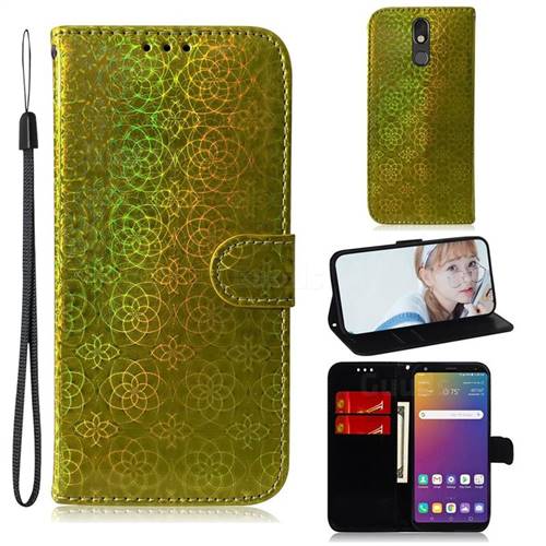 Laser Circle Shining Leather Wallet Phone Case for LG Stylo 5 - Golden
