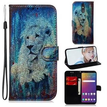 White Lion Laser Shining Leather Wallet Phone Case for LG Stylo 5