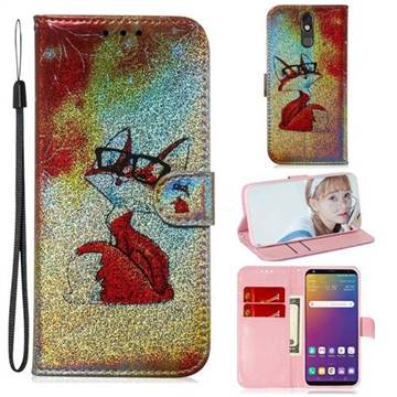 Glasses Fox Laser Shining Leather Wallet Phone Case for LG Stylo 5