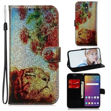 Tiger Rose Laser Shining Leather Wallet Phone Case for LG Stylo 5