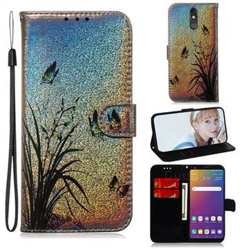 Butterfly Orchid Laser Shining Leather Wallet Phone Case for LG Stylo 5