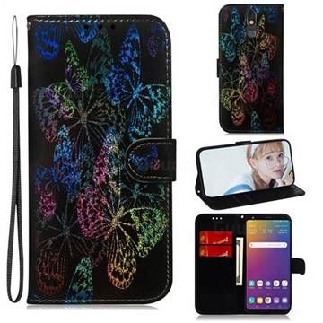 Black Butterfly Laser Shining Leather Wallet Phone Case for LG Stylo 5