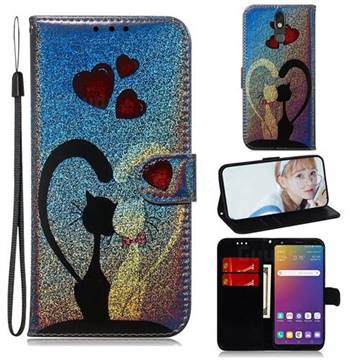 Love Cat Laser Shining Leather Wallet Phone Case for LG Stylo 5