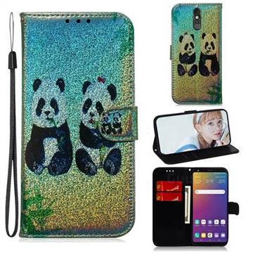 Two Pandas Laser Shining Leather Wallet Phone Case for LG Stylo 5