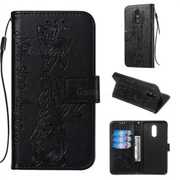 Embossing Tiger and Cat Leather Wallet Case for LG Stylo 5 - Black