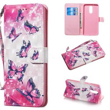 Pink Butterfly 3D Painted Leather Wallet Phone Case for LG Stylo 5