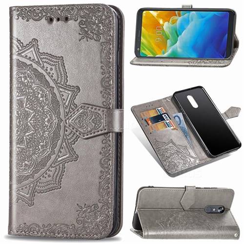 Embossing Imprint Mandala Flower Leather Wallet Case for LG Stylo 5 - Gray