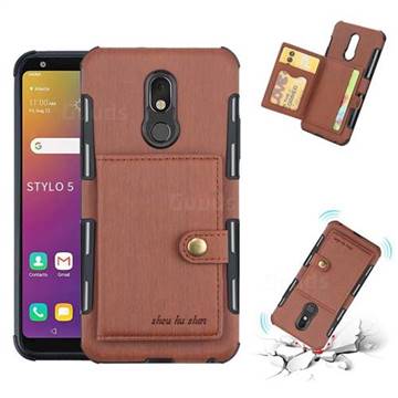 Brush Multi-function Leather Phone Case for LG Stylo 5 - Brown