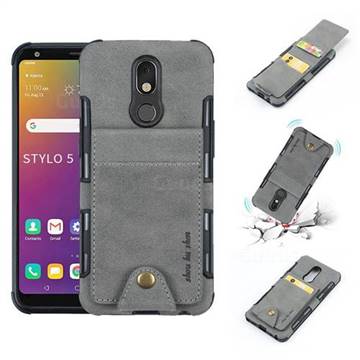 Woven Pattern Multi-function Leather Phone Case for LG Stylo 5 - Gray