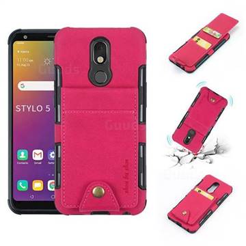 Woven Pattern Multi-function Leather Phone Case for LG Stylo 5 - Red