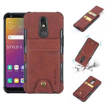 Woven Pattern Multi-function Leather Phone Case for LG Stylo 5 - Brown