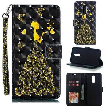 Golden Butterfly Girl 3D Painted Leather Phone Wallet Case for LG Stylo 5