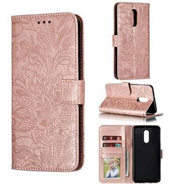 Intricate Embossing Lace Jasmine Flower Leather Wallet Case for LG Stylo 5 - Rose Gold