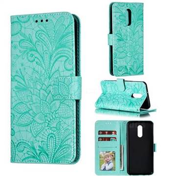 Intricate Embossing Lace Jasmine Flower Leather Wallet Case for LG Stylo 5 - Green
