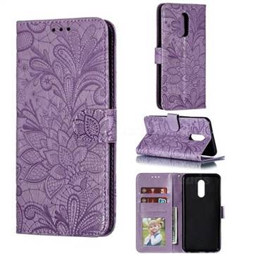 Intricate Embossing Lace Jasmine Flower Leather Wallet Case for LG Stylo 5 - Purple