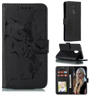 Intricate Embossing Lychee Feather Bird Leather Wallet Case for LG Stylo 5 - Black