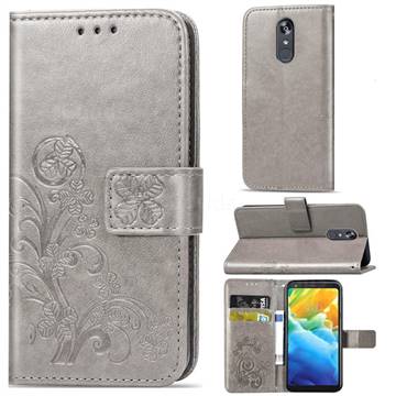 Embossing Imprint Four-Leaf Clover Leather Wallet Case for LG Stylo 5 - Grey