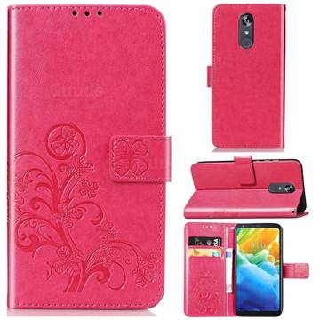 Embossing Imprint Four-Leaf Clover Leather Wallet Case for LG Stylo 5 - Rose Red