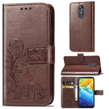 Embossing Imprint Four-Leaf Clover Leather Wallet Case for LG Stylo 5 - Brown