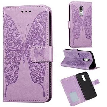Intricate Embossing Vivid Butterfly Leather Wallet Case for LG Stylo 5 - Purple