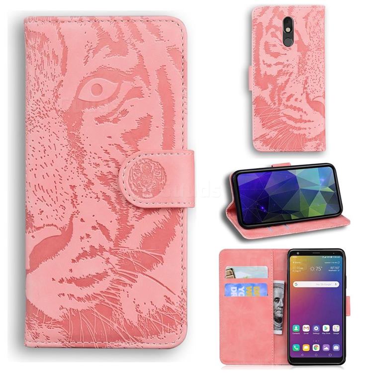 Intricate Embossing Tiger Face Leather Wallet Case for LG Stylo 5 - Pink