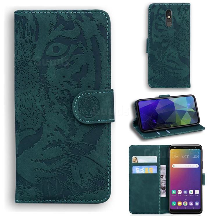 Intricate Embossing Tiger Face Leather Wallet Case for LG Stylo 5 - Green