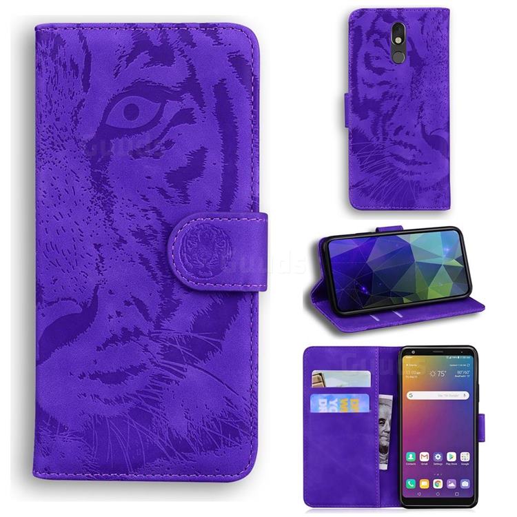 Intricate Embossing Tiger Face Leather Wallet Case for LG Stylo 5 - Purple
