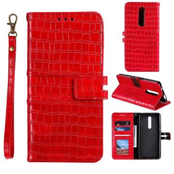 Luxury Crocodile Magnetic Leather Wallet Phone Case for LG Stylo 5 - Red