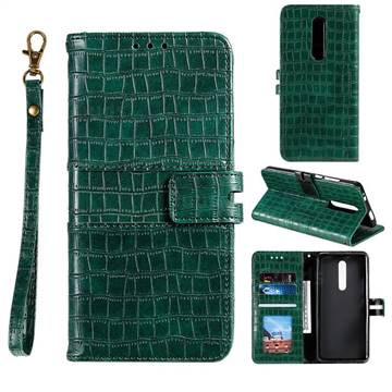 Luxury Crocodile Magnetic Leather Wallet Phone Case for LG Stylo 5 - Green
