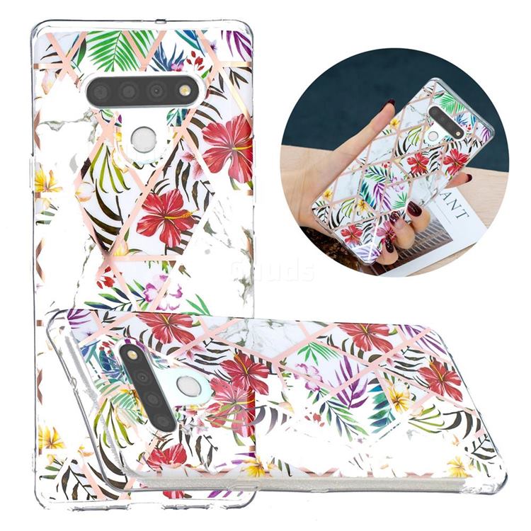 Tropical Rainforest Flower Painted Marble Electroplating Protective Case for LG Stylo 6