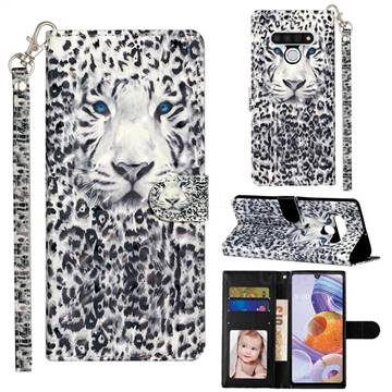 White Leopard 3D Leather Phone Holster Wallet Case for LG Stylo 6