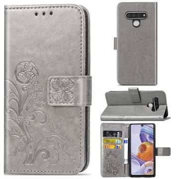 Embossing Imprint Four-Leaf Clover Leather Wallet Case for LG Stylo 6 - Grey