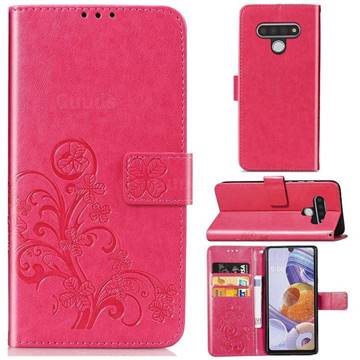 Embossing Imprint Four-Leaf Clover Leather Wallet Case for LG Stylo 6 - Rose Red