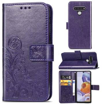 Embossing Imprint Four-Leaf Clover Leather Wallet Case for LG Stylo 6 - Purple