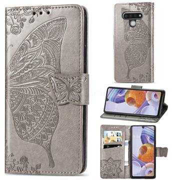 Embossing Mandala Flower Butterfly Leather Wallet Case for LG Stylo 6 - Gray