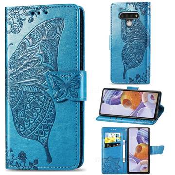 Embossing Mandala Flower Butterfly Leather Wallet Case for LG Stylo 6 - Blue