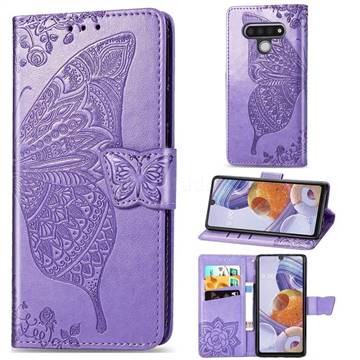 Embossing Mandala Flower Butterfly Leather Wallet Case for LG Stylo 6 - Light Purple