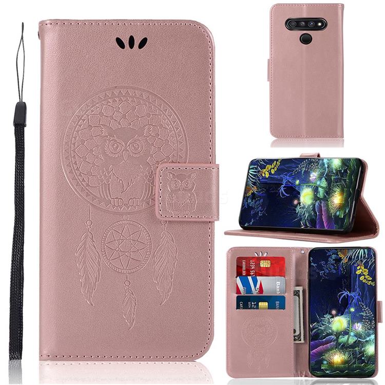 Intricate Embossing Owl Campanula Leather Wallet Case for LG Stylo 6 - Rose Gold
