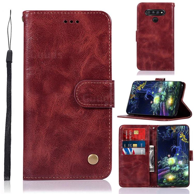 Luxury Retro Leather Wallet Case for LG Stylo 6 - Wine Red