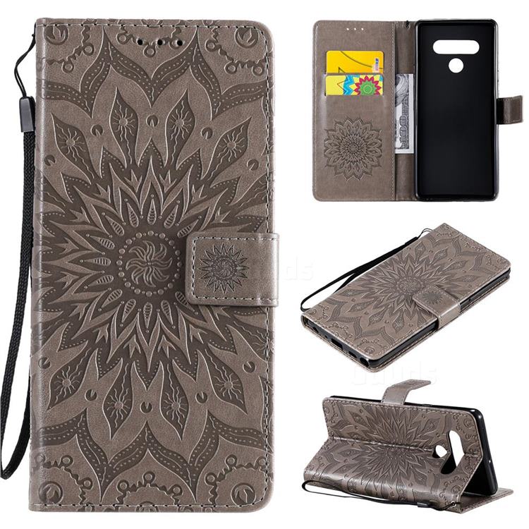 Embossing Sunflower Leather Wallet Case for LG Stylo 6 - Gray