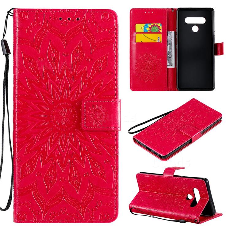 Embossing Sunflower Leather Wallet Case for LG Stylo 6 - Red