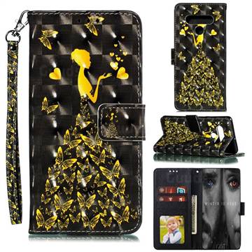 Golden Butterfly Girl 3D Painted Leather Phone Wallet Case for LG Stylo 6