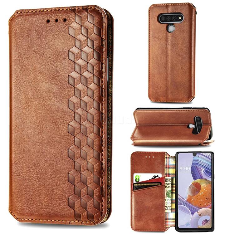 Ultra Slim Fashion Business Card Magnetic Automatic Suction Leather Flip Cover for LG Stylo 6 - Brown