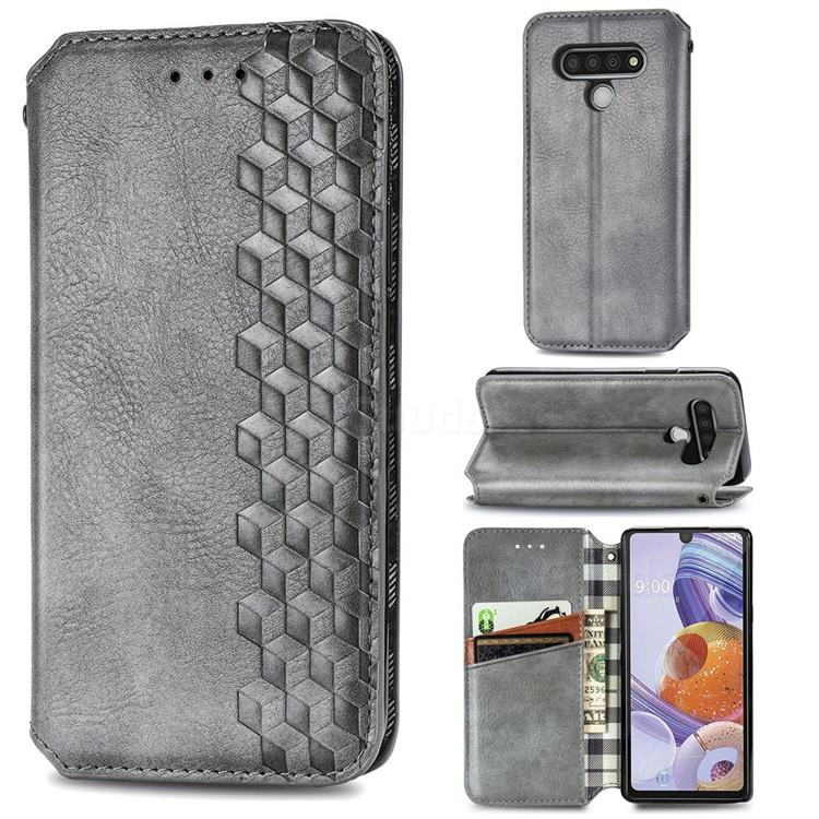 Ultra Slim Fashion Business Card Magnetic Automatic Suction Leather Flip Cover for LG Stylo 6 - Grey