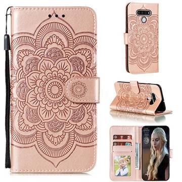 Intricate Embossing Datura Solar Leather Wallet Case for LG Stylo 6 - Rose Gold